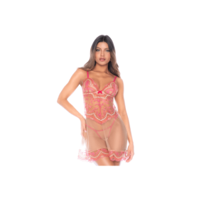 Nuisette en résille brodée avec string 